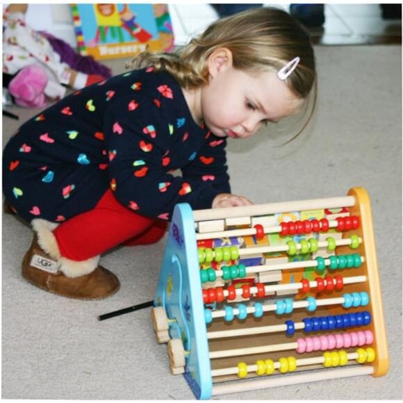 Wooden Activity Centre Triangle Toys - flip flop Alphabet Blocks Abacus Clock - Picture 4 of 7